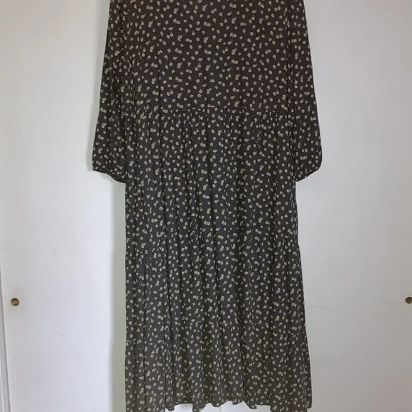 Sonoma peasant maxi length grey and floral print button down dress - Picture 6 of 10
